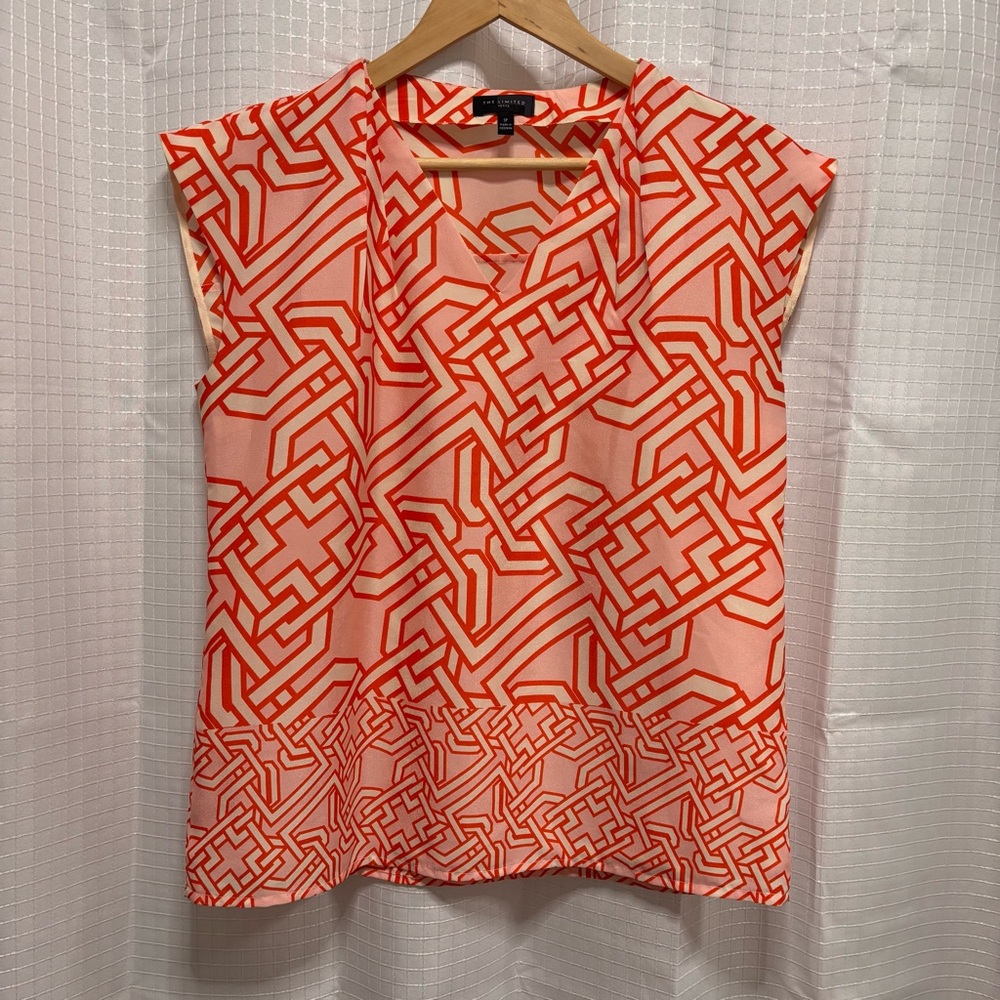 The Limited Blouse sleeveless cap sleeve Geometric Orange cream Women S Petite